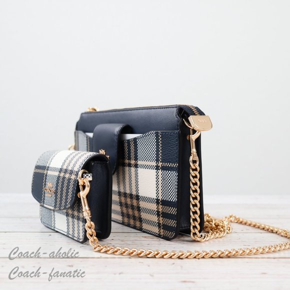 NWT Coach C8682 Poppy Crossbody With Garden Plaid Print in Midnight - Picture 5 of 11